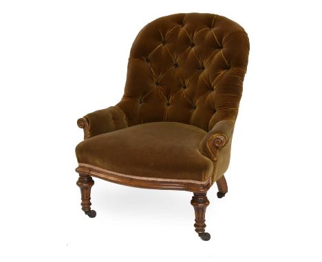 A Small Victorian Button Backed Chair, on turned and carved supports