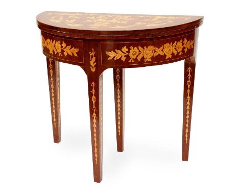 A Reproduction Dutch-Style Inlaid Foldover Card Table, 86cm by 44cm by 79cm