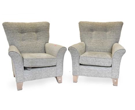 A Pair of Modern Grey-Upholstered "Avignon" Style Armchairs, with button backs, 85cm by 90cm by 90cm