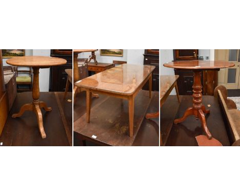 An Oak Tripod Table, a Victorian tilt-top tripod table and an oak coffee table with glass top panel (3)