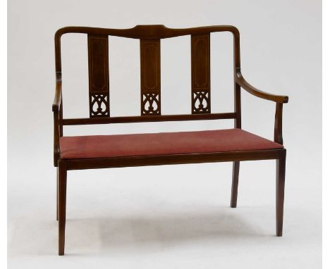 An Edwardian Inlaid Mahogany Parlour Bench, 111cm by 54cm by 98cm