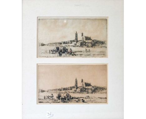 James McBey (1883-1959) Scottish"Gerona, May 1921"Signed and dated, etching; together with another version of the same etchin