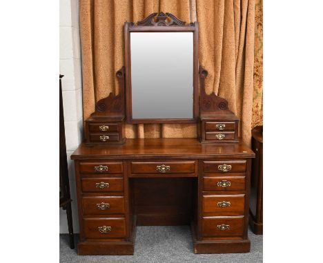An Edwardian Marble-Topped Washstand with Tile Splashback, 123cm by 55cm 141cm, together with a mirrored dressing table with 