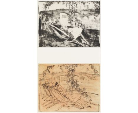 •ARCHIBALD STANDISH HARTRICK, R.W.S., O.B.E. (1864-1950) PUTNEY BRIDGE FROM FULHAM PALACE lithograph together with the origin