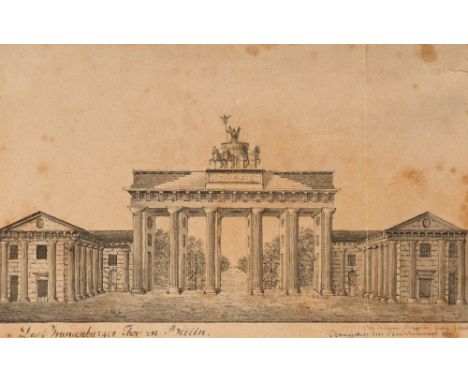 Georg Greis (fl. 1814) The Brandenburg Gate, Berlin signed dated and extensively inscribed (and verso):Von deinem guten freun