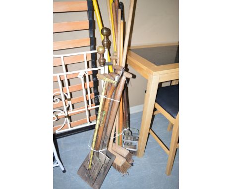 Three bundles of garden tools; etc.