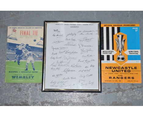 A 1951 Final Tie FA Cup programme: Blackpool v Newcastle United, April 28th 1951, mounted with signatures of Joe Harvey and F