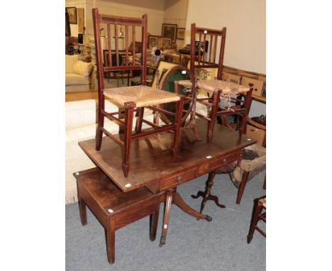 * A Regency mahogany sofa table, twin drop-flaps, raised on central column to out splayed supports, 127cm wide, together with