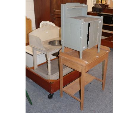 * A Victorian painted pine washstand, galleried back with under tier and drawer, 76cm wide, together with another Victorian t