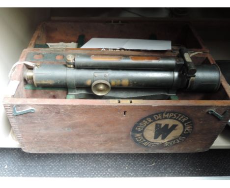 A 19th century three screw instrument level by W F Stanley, 1898 with 15' telescope in fitted wooden box with labels, origina