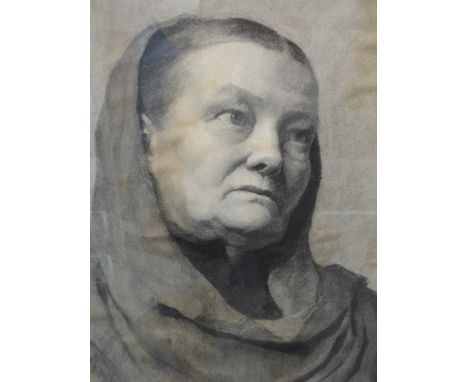 A chalk wash sketch, attributed to dame Laura Knight (laura Johnson) portrait study of a woman 19x13', mounted and framed (pr