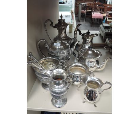 A selection of silver plate including a four piece presentation tea and coffee set  presented by George Hadfield & Co Manure 