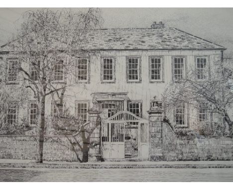A pen and ink sketch after Karl Stedman, Wordsworth's birthplace at Cockermouth, 13x21', mounted and framed, a print after Ka