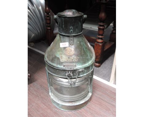 A vintage copper ship's 'stern' lamp by J D Ainsley & Co, South Shields