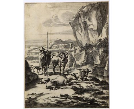Berchem, Nicolaes: (1620 Haarlem - 1683 Amsterdam), nach. Szenen mit Schäfern und weidendem Vieh. 7 Kupferstiche v. Johannes 