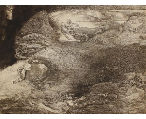 Jettmar, Rudolf: (1869 Zawodzie - Wien 1939). Apollo und Phyton (großes Blatt). Radierung, 1936. 37 x 49,6 cm, Blgr. 48,5 x 6