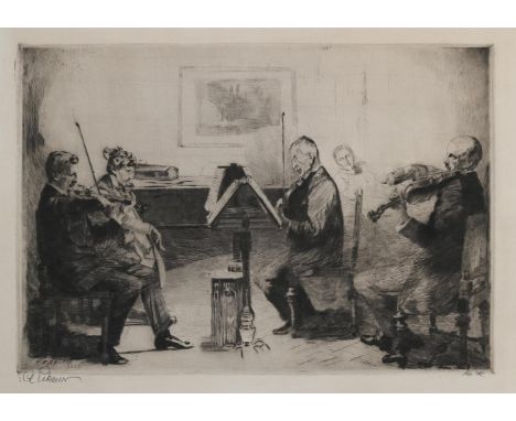 Eckener, Alexander: (1870 Flensburg - Aalen 1944). Streichquartett. Kaltnadelradierung 1911. Plgr. 24,5 x 35,5, Blgr. 33,5 x 
