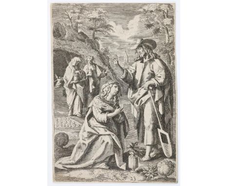 Wierix, Antonie II: (1565 Antwerpen vor 1604). Christus erscheint Maria Magdalena als Gärtner (Noli me tangere). Bl. 23 (v. 2