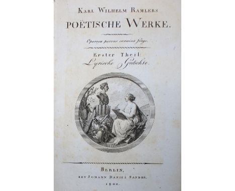 Ramler,K.W.: 5 Schriften in 7 Bdn. Hldrbde. d. Zt. (4) u. Ldrbde. d. Zt.  ╔Enthält:╗ Lyrische Gedichte. Bln., Voss 1772. EA. 