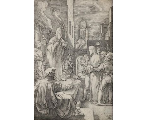 Goltzius, Hendrik: (1558 Muhlbrecht - Haarlem 1617). Christus vor Kaiphas. Bl. 4 aus der Folge von 12 "Passion". Kupferstich 
