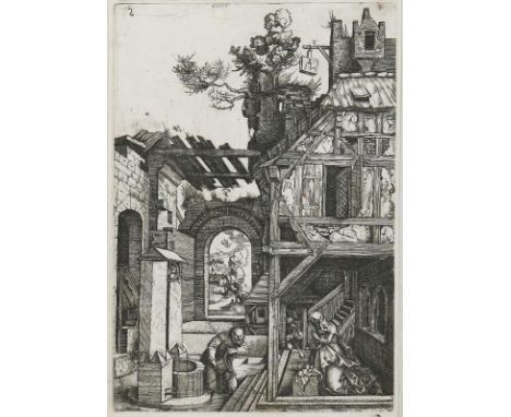 Hopfer, Hieronymus: (um 1500 Augsburg Nürnberg um 1563). Die Geburt Christi. Vergrößerte, gegenseit. Kopie nach Dürer's Kupfe