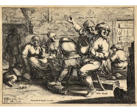 Potter Pieter Symonsz (nach).: Wirtshausszene. Radierung v. G.Heer, 17. Jhdt. 17,5 x 23,5 cm. - Auf Papier montiert. - Selten
