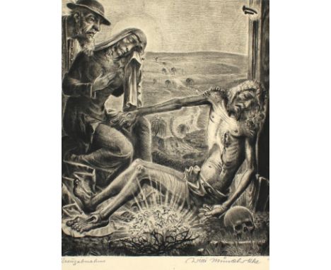 Münch-Khe, Willi: (1885 Karlsruhe 1960). "Kreuzabnahme". Radierung auf JW Zanders. 28 x 23 cm, Blgr. 44 x 36,2 cm. Sign. u. b