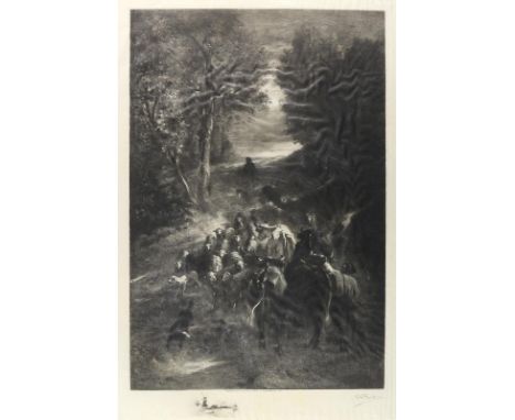 Waltner, Charles Albert: (1846 Paris 1925). Eine Rinder- u. eine Schafherde, jwls. mit ihren Hirten, treffen sich auf einem W