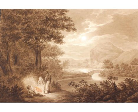 Wilzek, Caroline.: (tätig um 1800). tätig um 1800), 5 Landschaften. Gouache (2), Sepia (2) und Aquarell (1) auf Papier. Sign.