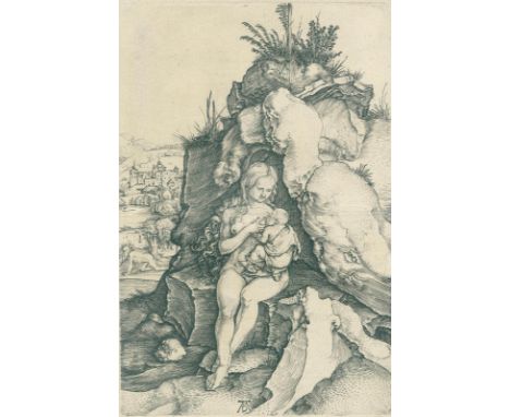 Dürer, Albrecht: (1471 Nürnberg 1528). Die Buße des heiligen Johannes Chrysostomus. Kupferstich auf Bütten, um 1496. 17,9 x 1