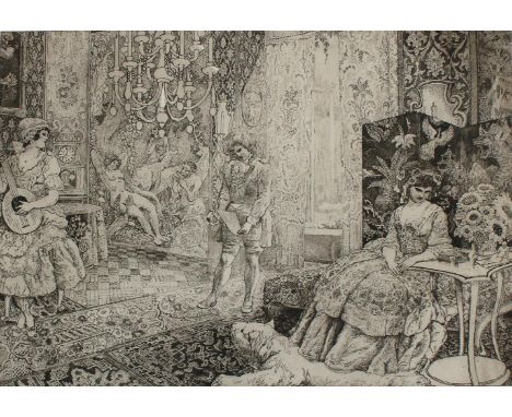 Staeger, Ferdinand: (1880 Trebitsch - Kraiburg 1976). "... sagt, holde Frauen die ihr sie kennt". Im Zimmerinneren sitzt die 