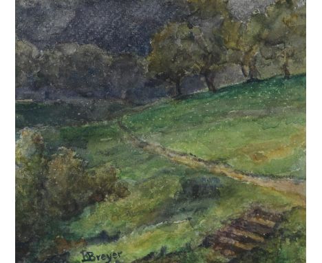 Breyer, Robert: (1866 Stuttgart - Bensheim-Auerbach 1941). Wiesengrundstück mit Bäumen u. Stufen. Aquarell. 16,5 x 18 cm. Unt