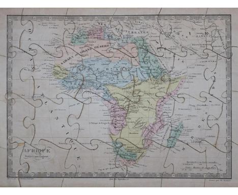 Atlas (Deckeltitel).: Wohl privat angefertigtes Puzzle-Spiel aus 6 (5 alt-, 1 grenzkol.) Stahlstichkarten. (Frankreich), um 1