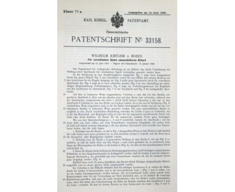 Patentschriften.: Sammlung von ca. 400 Patentschriften des österr. Patentamtes, Klasse 77: Sport, Spiele. Wien ca. 1900-1940.