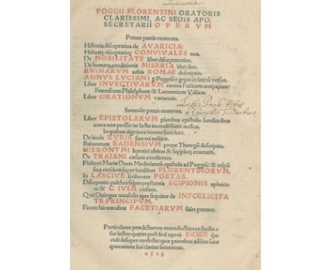 Poggio Bracciolini.: Poggii Florentini oratoris clarissimi, ac sedis apo. Secretarii Operum Primae/secundae partis (in 1 Bd).