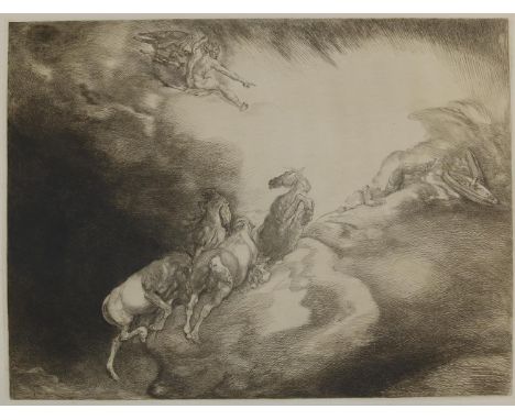 Jettmar, Rudolf: (1869 Zawodzie - Wien 1939). Sturz des Phaeton. Großes Blatt. Radierung auf Bütten 1932. 37,2 x 48,8, Blgr. 