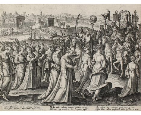 Collaert, Adriaen: (1520 Antwerpen 1618). Die Frauen Israels singen und tanzen bei Davids Rückkehr. Bl. 7 (v. 17) aus der Fol