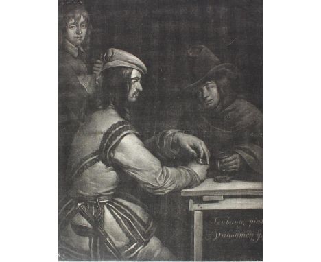 Somer, Jan van: (1645 Amsterdam - nach 1699). In der Gaststätte. Mezzotinto um 1680. Ca. 30 x 23 cm. Mi dem Namenszug i.d. Pl