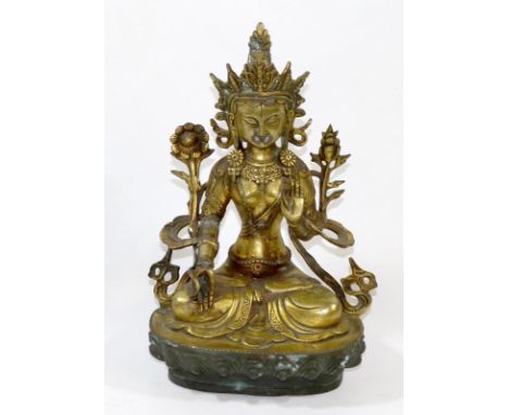 Grüne Tara,: Bronze, Tibet Anf. 20. Jh. H: 28,5 cm. Boden geschlossen.   D