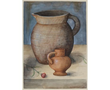 Kraemer, Dieter: (1937 Hamburg). 2 Gefäße (Nelke). Aquarell, (19)86. 40 x 29 cm, Blgr. 47,5 x 35,5 cm. Unt. re. sign. u dat. 