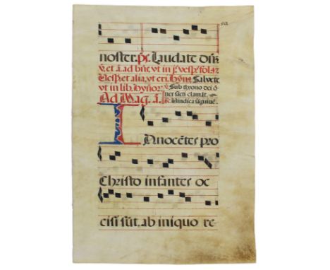 Antiphonarblatt.: Beidseitig beschr. Bl. aus einem Antiphonar. Lat. Handschrift auf Pergament, wohl 16./17. Jhdt. Gr.Folio. S