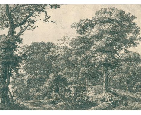 Waterloo, Anthonie: (1609 Lille oder Utrecht - Utrecht 1690). Landschaft mit rastendem Wanderer und Hund. Radierung. 22 x 2 9