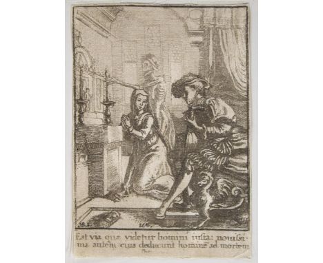 Hollar, Wenzel: (1607 Prag- 1677 London). Totentanzszene aus "Dance of Death". ╔Kupferstich auf Seide.╗ Wohl um 1810. 7,5 x 5