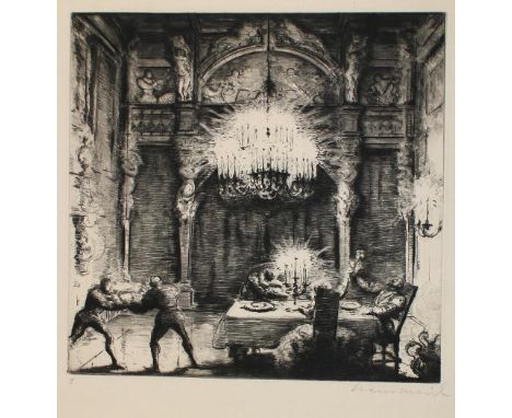 Meid, Hans: (1863 Pforzheim - Ludwigsburg 1957). Fröhlich soll mein Abendessen sein. Bl. X aus der Folge von 15 Don Juan. Kal