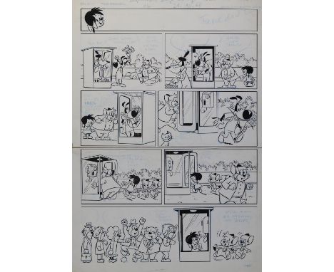Perego, Giuseppe: (1915-1996). Lupinchens lange Leitung. 2 Kartons mit Originalentwürfen (Vorzeichnung Fix und Foxi) in schwa