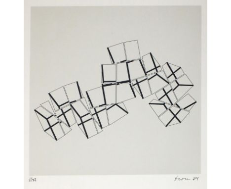 Mohr, Manfred: (1938 Pforzheim). Ohne Titel. Zwei Serigraphie, 1984. Ca. 22,3 x 22,3 cm, Blgr. ca. 35 x 27 cm. Unten rechts s