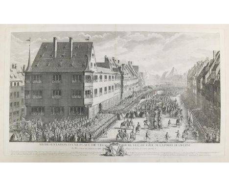 Straßburg.: Représentation d'une place de Strasbourg Vue du côté de la Porte de Saverne. Bl. 3 der Folge. Radierung von J.P. 