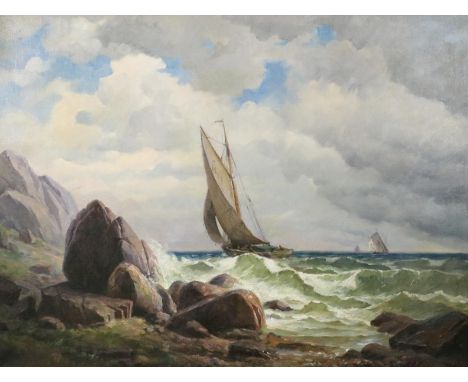 Kuhlmann-Reher, Emil: (1886 Reher bei Hannover - Brannenburg 1957). Segelboote auf stürmischer See. Öl auf Lwd. 62 x 80 cm. G