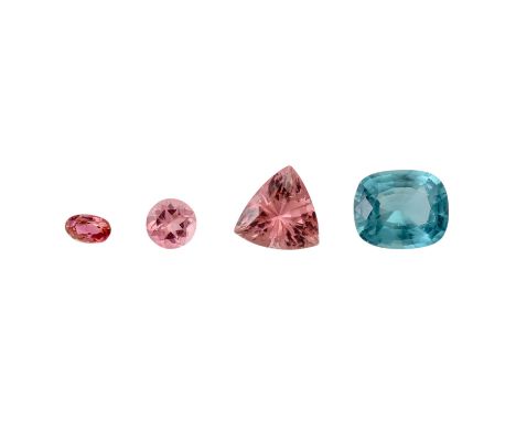   Konvolut Turmaline   von 3,21 (Kissenschliff) + 2,3 (Dreieck) + 0,56 (rund) + 0,25 (oval) ct. sehr guter bis guter Zustand.