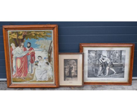 A trio of artwork to include large quality-framed religious tapestry, oak framed print and a framed lithograph The Prodigals 